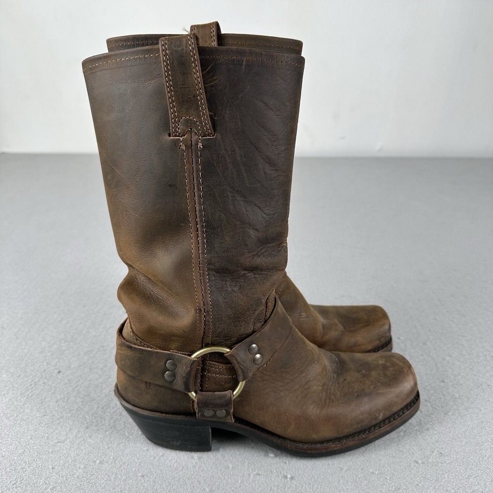 VTG Frye Harness 12R Square Toe Boots Womens Size 8 M Brown Leather USA 77300